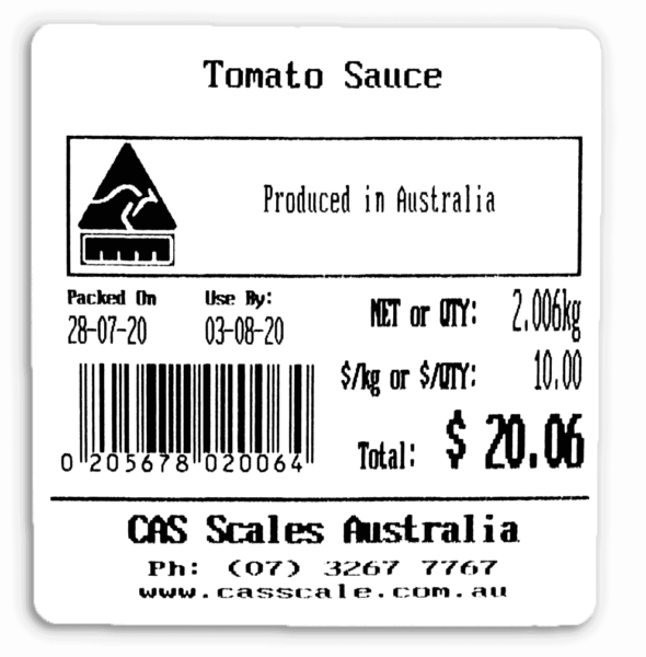 CAS Label Design ID51 - 58 x 60mm PLU Item - CAS Scales Australia